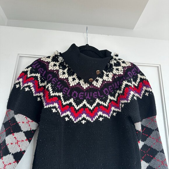 Loewe Sweater Wool Blend Rib Knit Argyle-Intarsia Pattern Roll Neck Sz Medium - Picture 8 of 12